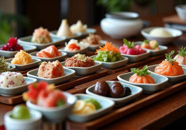 An exquisite multi-course kaiseki dinner, artistically presented.