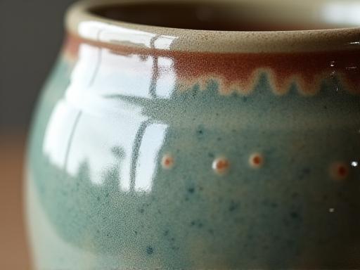 A close-up of a finished, glazed piece of Japanese pottery.